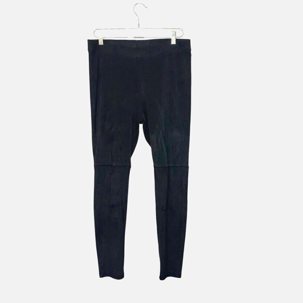 HUE Women's Faux-Suede Pull On Pants Women L Black Minimalist‎ Goth Preppy Boho